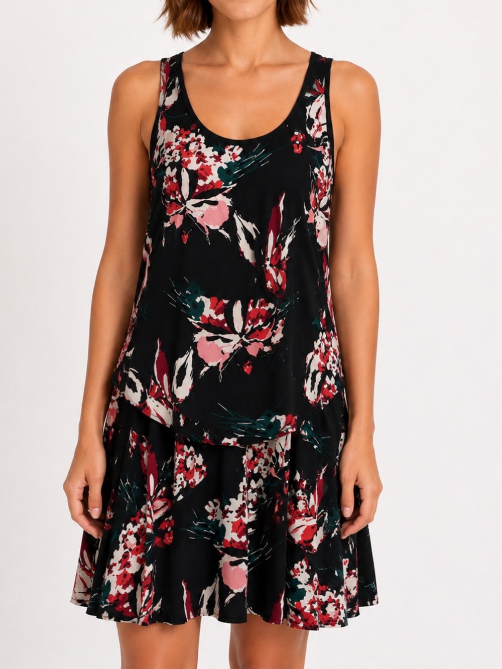 Derek Lam Black Floral Scoop-Neck Mini Dress